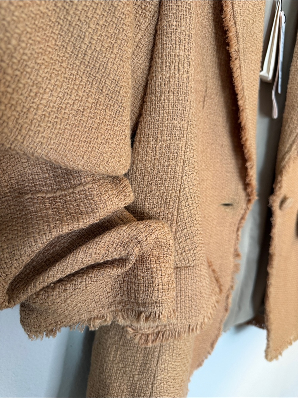 Cinq à Sept Frayed-Trim Textured Blazer in Camel Brown - Picture 7 of 9